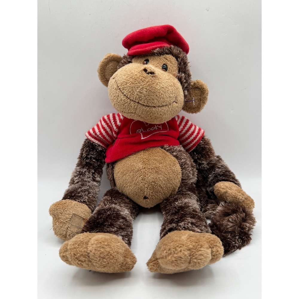 Aurora Plush Monkey Kids 16in Brown Red Cheeky Lover Shirt Beret Stuffed‎ Animal